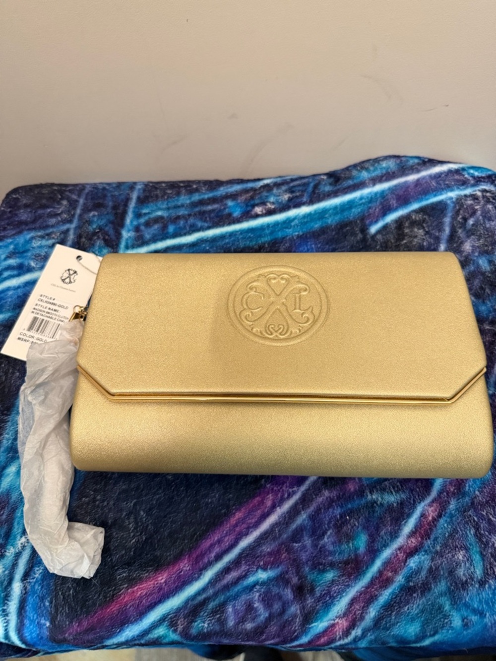 Christian Lacroix Gold Embossed Logo Evening Clutch